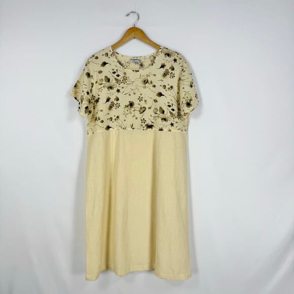 Vintage Tropism Women's Floral Mixed Media Dress Medium Yellow - Picture 1 of 10